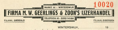 0043-0039 Firma M.W. Geerlings & Zoon's IJzerhandel