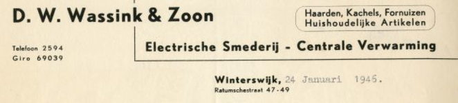 0043-0148 D.W. Wassink & Zoon Haarden, Kaxchels, Fornuizen, Hishoudelijke Artikelen Electrische Smederij - Centrale ...