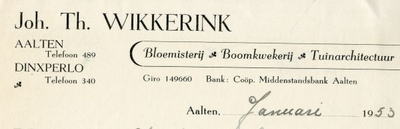 0043-0161 Joh. Th. Wikkerink Bloemisterij - Boomkwekerij - Tuinarchitectuur