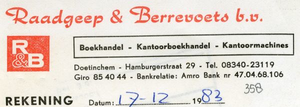 0043-0358 Raadgeep & Berrevoets b.v. Boekhandel - Kantoorboekhanden - Kantoormachines