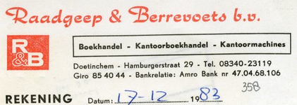 0043-0358 Raadgeep & Berrevoets b.v. Boekhandel - Kantoorboekhanden - Kantoormachines