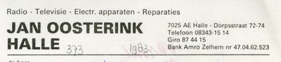 0043-0373 Jan Oosterink Radio - Televisie - Electr. apparaten - Reparatie