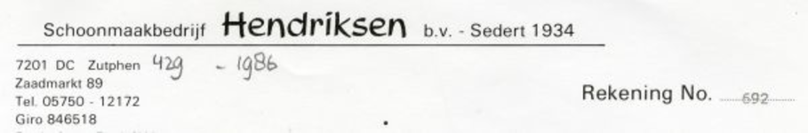 0043-0429 Schoonmaakbedrijf Hendriksen b.v. Sedert 1934
