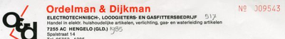 0043-0517 Ordelman & Dijkman Electrotechnish-, Loodgieters-, en Gasfittersbedrijf