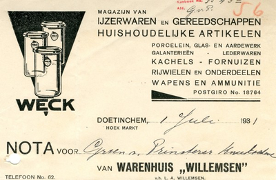 0043-0863 Warenhuis Willemsen v/h L.A. Willemsen. Magazijn van IJzerwaren en Gereedschappen Huishoudelijke artikelen enz.