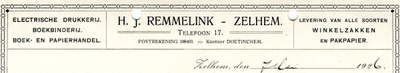 0043-0885 H.J. Remmelink Electrische drukkerij. Boekbinderij. Boek- en papierhandel