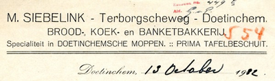 0043-0923 M. Siebelink Brood-, Koek- en Banketbakkerij Specialiteit Doetinchemsche Moppen