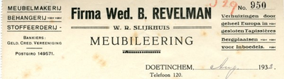 0043-0925 Firma Wed. B. Revelman (W.R. Slijkhuis) Meubileering. Verhuizingen door geheel Europa