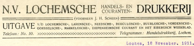 0043-0930 N.V. Lochemsche Handels- en Couranten-Drukkerij (Voorheen J.H. Scheen) Uitgave van de Lochemsche-, ...
