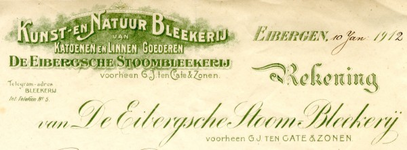 0043-0931 De Eibergsche Stoomblekerij voorheen G.J. ten Cate & Zonen. Kunst- en Natuur Bleekerij van Katoenen en Linnen ...
