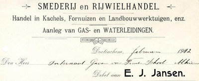0043-0945 E.J. Jansen Smederij en Rijwielhandel. Aanleg van gas- en waterleidingen