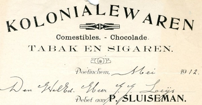 0043-0950 P. Sluiseman. Kolonialewaren Comestibles - Chocolade