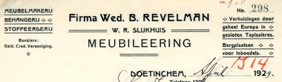 0043-0955 Firma Wed. B. Revelman W.R. Slijkhuis Meubileering