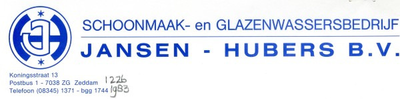 0043-1226 Jansen - Hubers Schoonmaak- en Glazenwassersbedrijf
