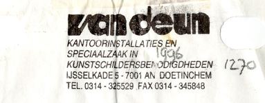 0043-1270 Van Deun Kantoorinstallaties en Speciaalzaak in Kunstschildersbenodigdheden