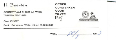 0043-1339 H. Beerten Optiek Uurwerken Goud Zilver