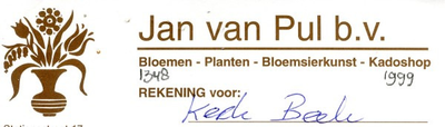 0043-1348 Jan van Pul b.v. Bloemen - Planten - Bloemsierkunst - Kadoshop