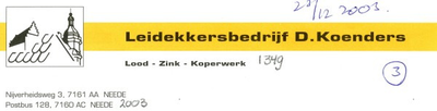 0043-1349 Leidekkersbedrijf D. Koenders Lood - Zink - Koperwerk