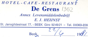 0043-1352 Hotel-Café-Restaurant annex levensmiddelenbedrijf De Grens E.J. Heinst