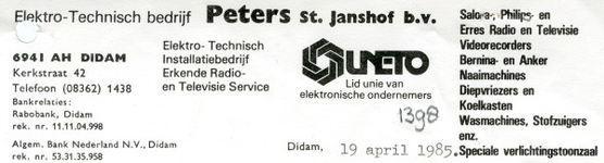 0043-1398 Elektro- Technisch bedrijf Peters St. Janshof b.v.