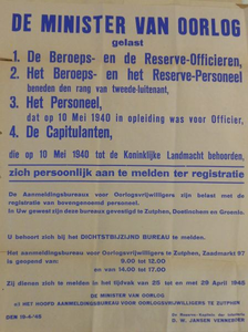 1097 Openbare kennisgeving uitgaande van D.W. Jansen Venneboer, reserve-kapitein der Infanterie, namens de Minister van ...