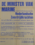 1098 Openbare kennisgeving uitgaande van de Ministers van Marine en Oorlog houdende de oproep dat al het personeel van ...