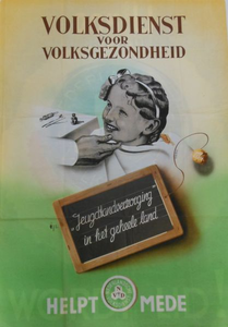 992 Affiche uitgaande van de Nederlandse Volksdienst voor Volksgezondheid houdende een oproep voor donatie aan N.V.D. ...