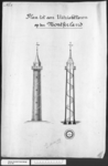 54 Tekeningen bij het plan voor de bouw van een uitzichttoren op Montferland, zijgevel, dwarsdoorsnede, 1896