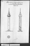54a Tekeningen bij het plan voor de bouw van een uitzichttoren op Montferland, zijgevel, dwarsdoorsnede, 1896