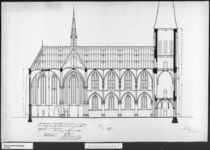 66 Tekening, getiteld 'VI nr. 225', lengtedoorsnede van de te bouwen r.k. kerk te 's-Heerenberg, 1895