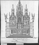 70 Tekening van het vooraanzicht van het te vervaardigen hoofdaltaar in de r.k. kerk te 's-Heerenberg, 1897