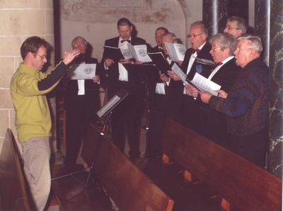 9 Batavier-ensemble Winterswijk. Foto genomen in de Jacobskerk te Winterswijk. Van links naar rechts: Wim Ruessink, ...