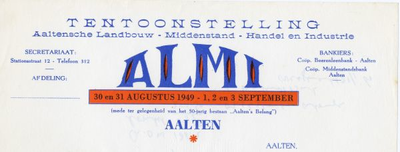 0684-0015 ALMI. Tentoonstelling Aaltense Landbouw, Middenstand, Handel en Industrie. 30 en 31 augustus, 1, 2 en 3 ...
