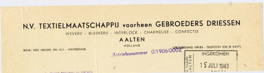 0684-0079 N.V. Textielmaatschappij voorheen Gebroeders Driessen. Weverij - bleekerij - interlock - charmeuse - confectie