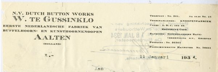 0684-0081 W. te Gussinklo N.V. Dutch Button Works. Eerste Nederlandsche Fabriek van Buffelhoorn en Kunsthoornknopen