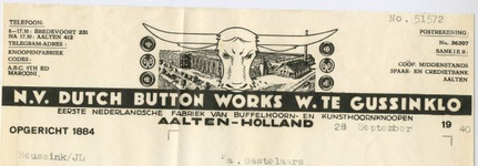 0684-0082 W. te Gussinklo N.V. Dutch Button Works. Eerste Nederlandsche Fabriek van Buffelhoorn en Kunsthoornknopen