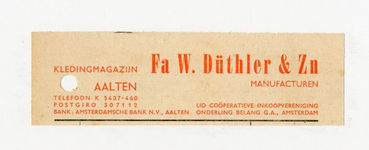 0684-0083 Fa. W. Duthler & Zn. Kledingmagazijn. Manufacturen
