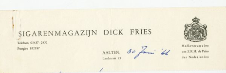 0684-0094 Dick Fries Sigarenmagazijn. Hofleverancier van Z.K.H. de Prins der Nederlanden