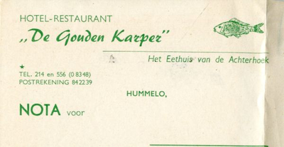0684-0501 De Gouden Karper Hotel - Restaurant. Het Eethuis van de Achterhoek