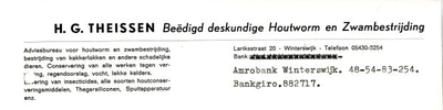 0684-0506 H. G. Theissen Beëdigd deskundige Houtworm en Zwambestrijding. Adviesbureau voor houtworm en zwambesrijding, ...