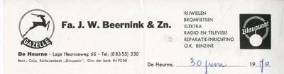 0684-0676 Fa. J.W. Beernink & Zn., rijwielen bromfietsen elektra radio en televisie reparatie-inrichting O.K.-benzine. ...