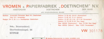 0684-0764 Vromen & Papierfabriek Doetinchem N.V. Afd. papierverwerking Zelhem