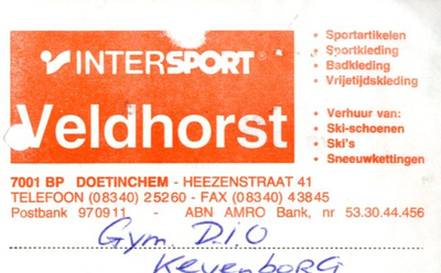 0684-0820 Veldhorst Intersport Sportartikelen - Sportkleding - Badkleding - Vrijetijdskleding - Verhuur van: ...