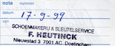 0684-0840 F. Heutinck Schoenmakerij & Sleutelservice