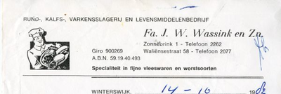 0684-0904 Rund-, kalfs-, varkensslagerij en levensmiddelenbedrijf Fa. J.W. Wassink en Zn