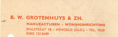 0684-0919 B.W. Grotenhuis & Zn manufacturen - woninginrichting