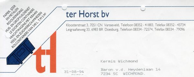 0684-1040 ter Horst bv papier ijzer en metalen rioolreiniging huis- en grofvuildienst alle soorten containers ...