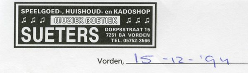 0684-1087 Sueters Speelgoed- Huishoud- en Kadoshop Muziek boetiek