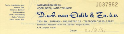 0684-1104 Ingenieursbureau voor installatie-techniek D.A. van Eldik & Zn. BV