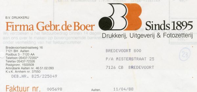 0684-1148 Firma Gebr. de Boer Drukkerij, Uitgeverij & Fotozetterij
